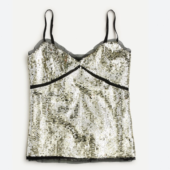 J Crew Collection Cami Tank Womens S Gold Sequin Tulle Party Holiday NEW $110 - Picture 1 of 4